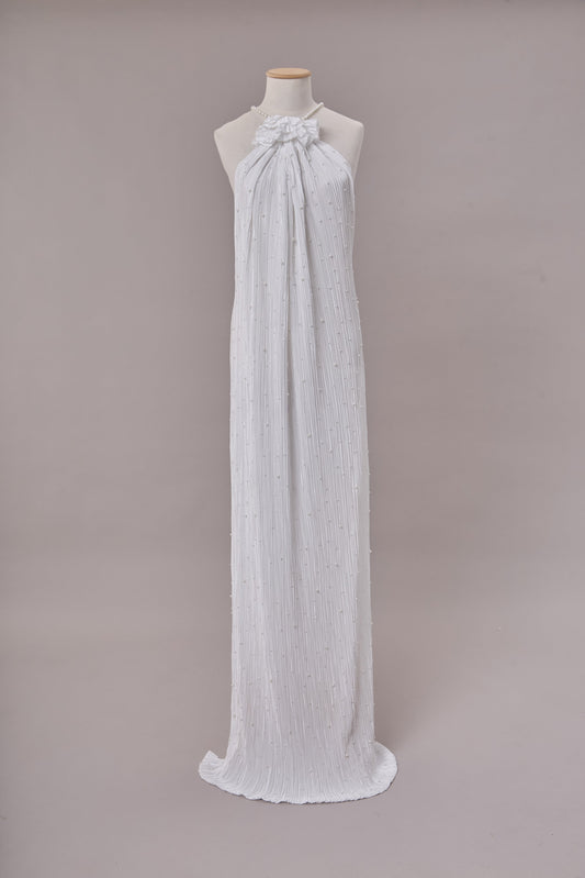 S0670 CHIFFON PLISADO BORDADO CON PERLAS