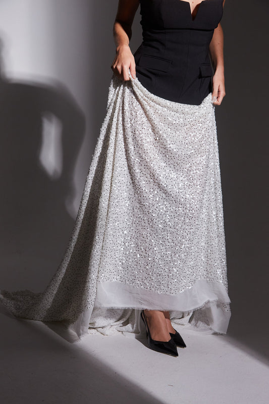 S0633 CHIFFON BORDADO CON LENTEJUELAS Y MOSTACILLAS PELTRE